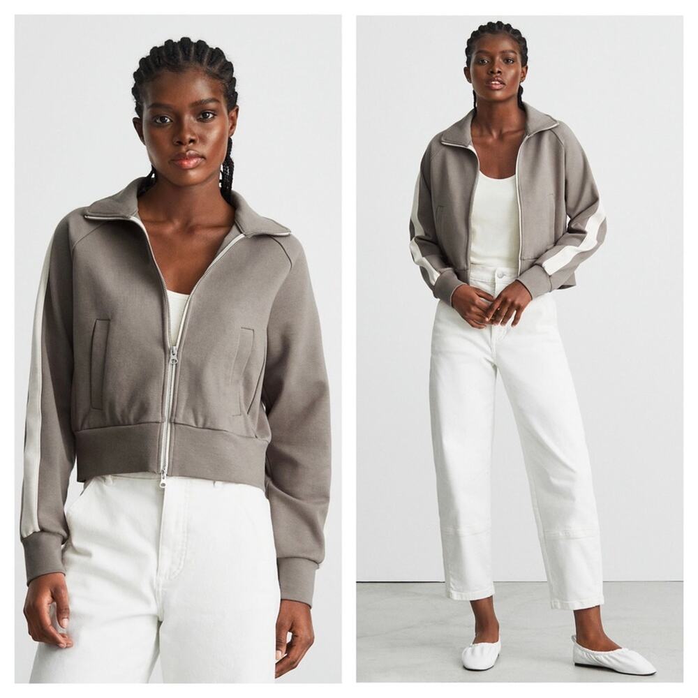 Everlane The Dream Zip-Up Side Stripe Sporty Knit Crop Jacket In Clay XS